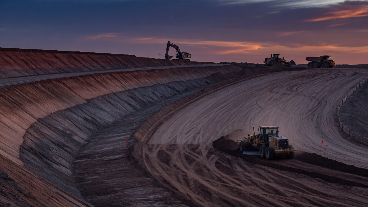 Earthwork site at dusk