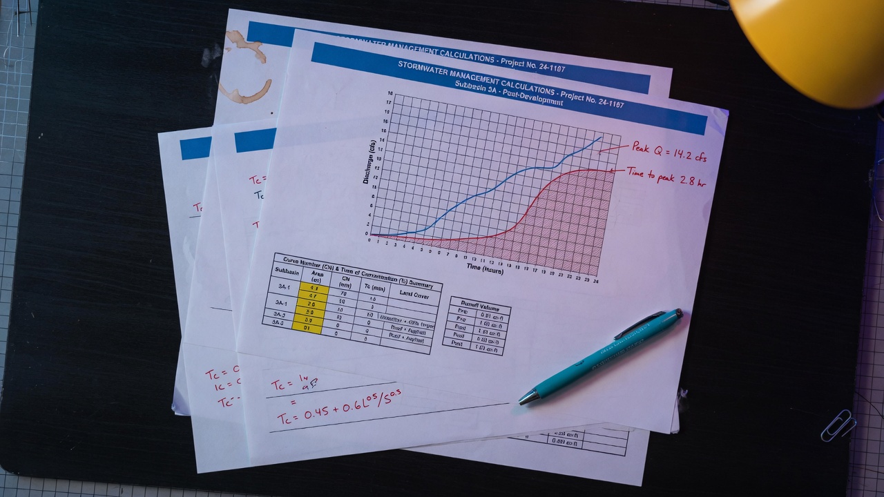 Calculation sheets on a desk