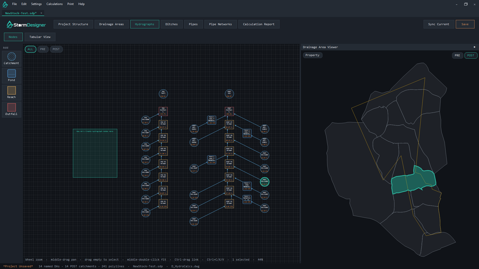 Hydrographs tab in StormDesigner