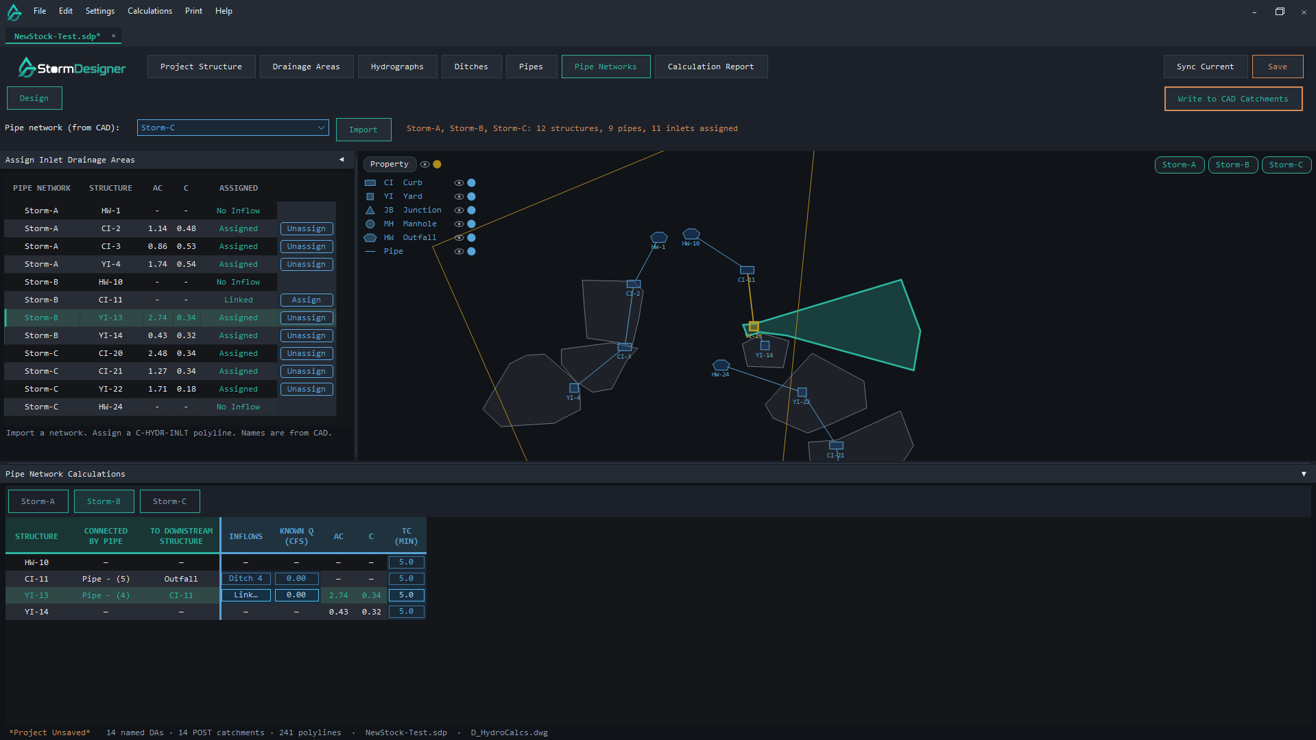 Pipe Networks tab in StormDesigner